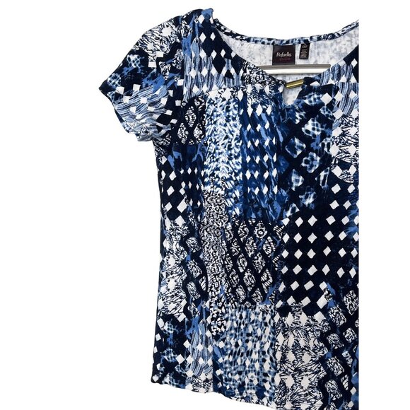 Rafaella Studio Top Womens Small Blue White Short Sleeve Blouse Cotton - Picture 3 of 12